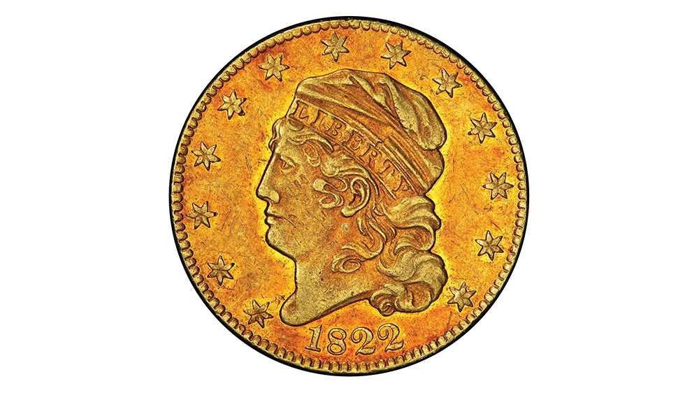 Золотая монета 1822 года 5 долларов